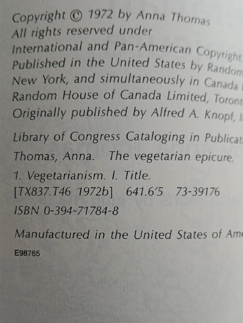 Vintage 70's The Vegetarian Epicure by Anna Thomas Paperback Vintage Books